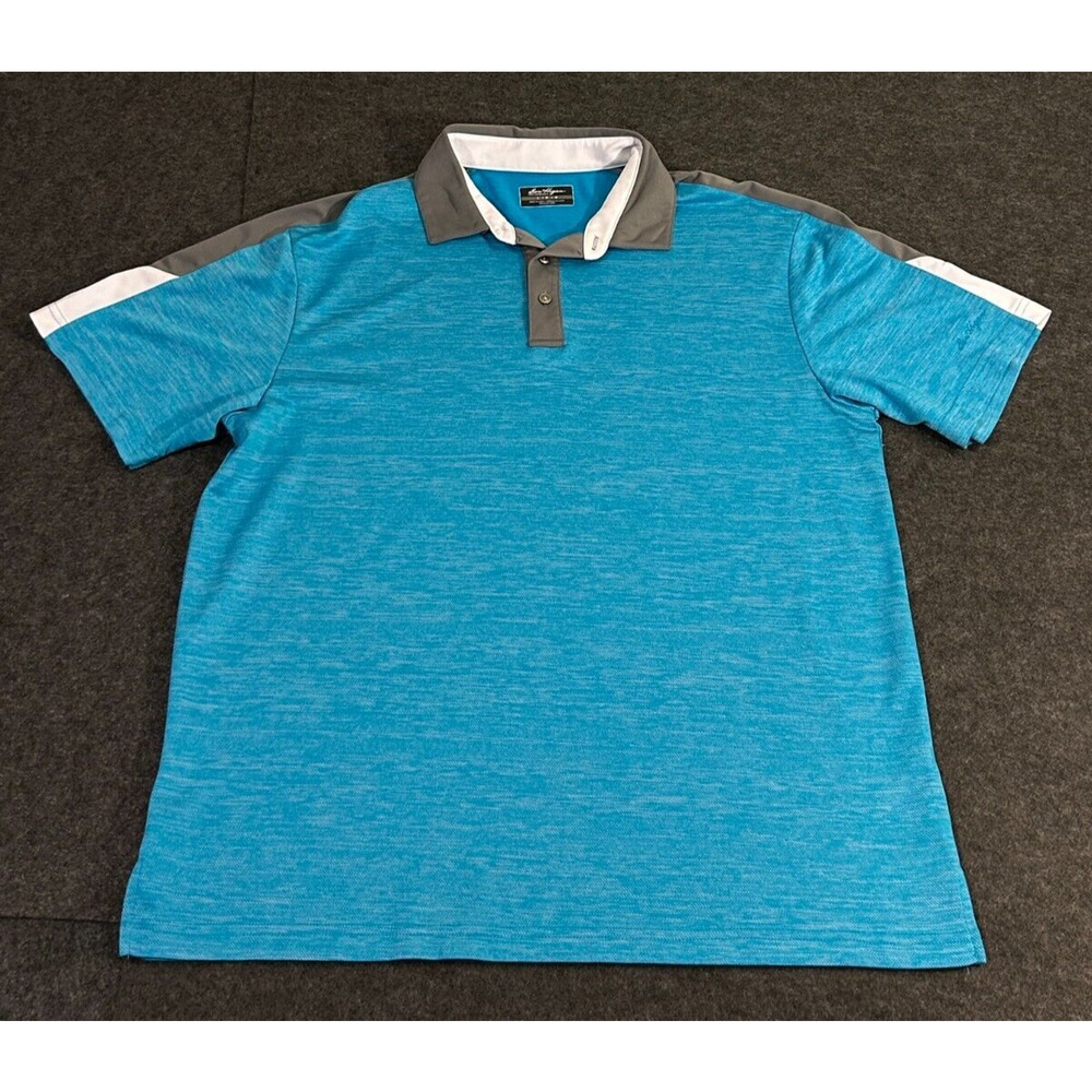 Ben Hogan Performance Polo Golf Shirt Men's Blue with Grey Collar Size Large‎